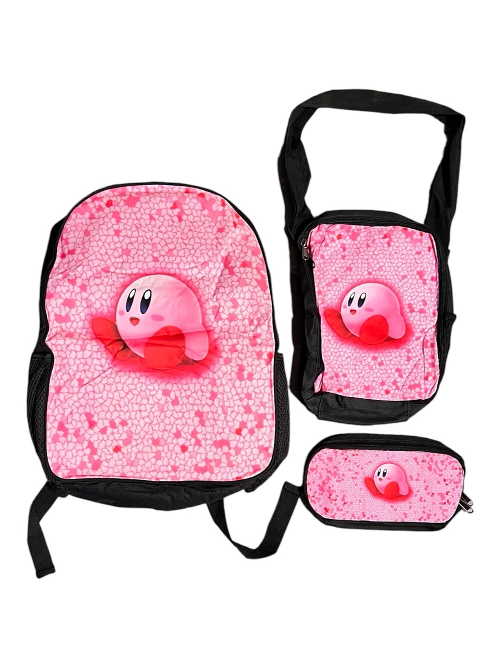 3 Pieces Pink Kirby Backpack Lunch Bag And Pencil Case